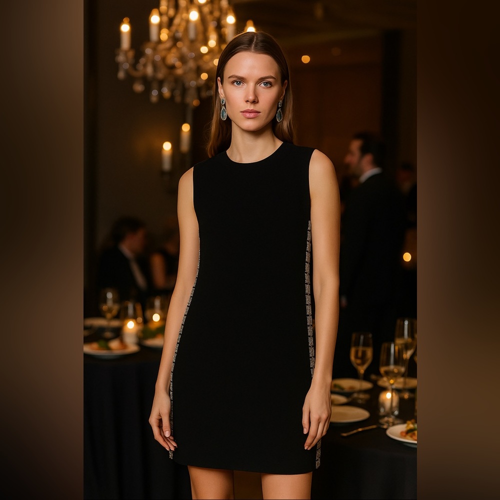 Victoria Beckham Black Crystal Embellished Sheath Mini Cocktail Dress EUC  US 4